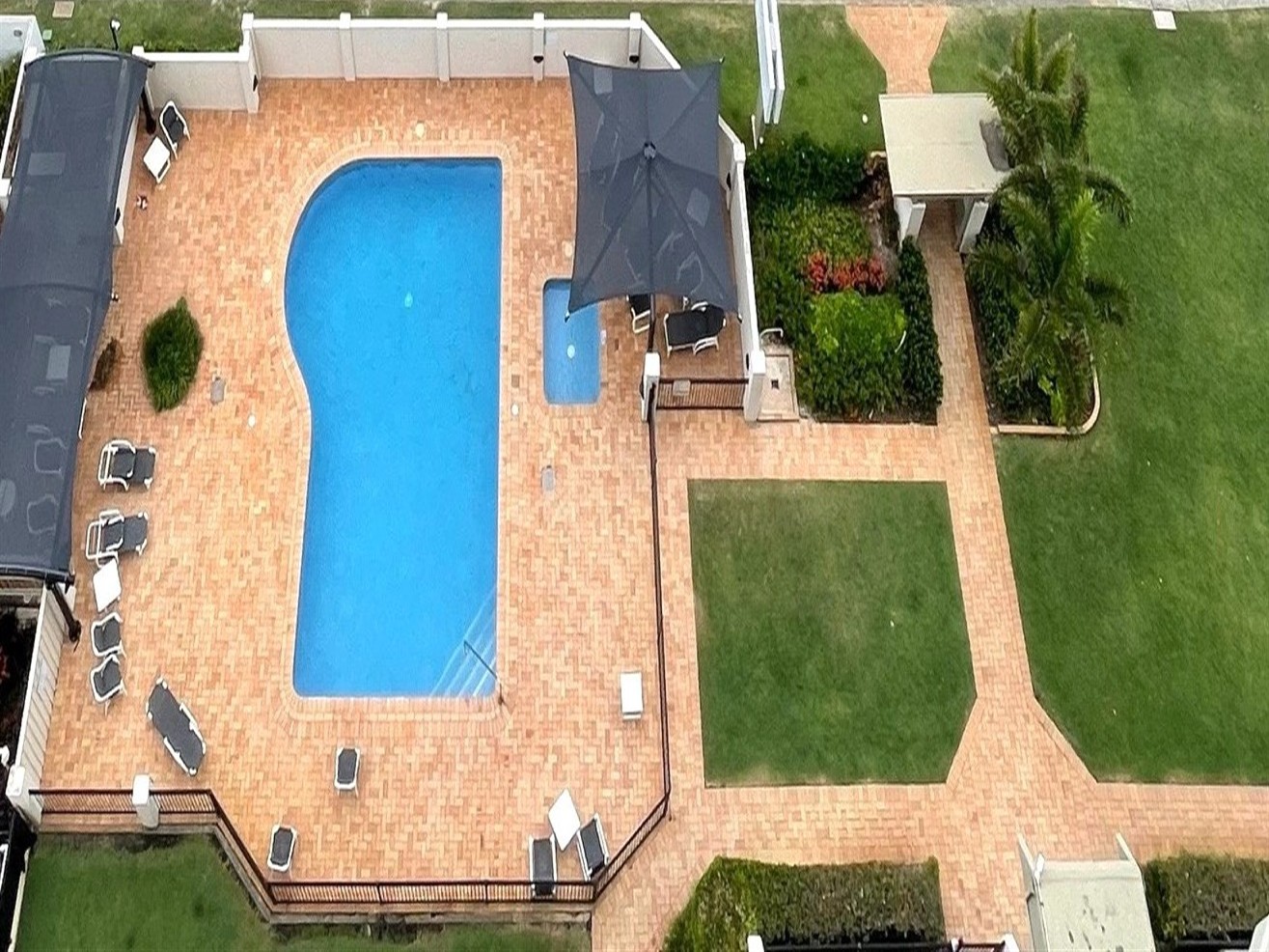 Pool area at Columbia Apartments